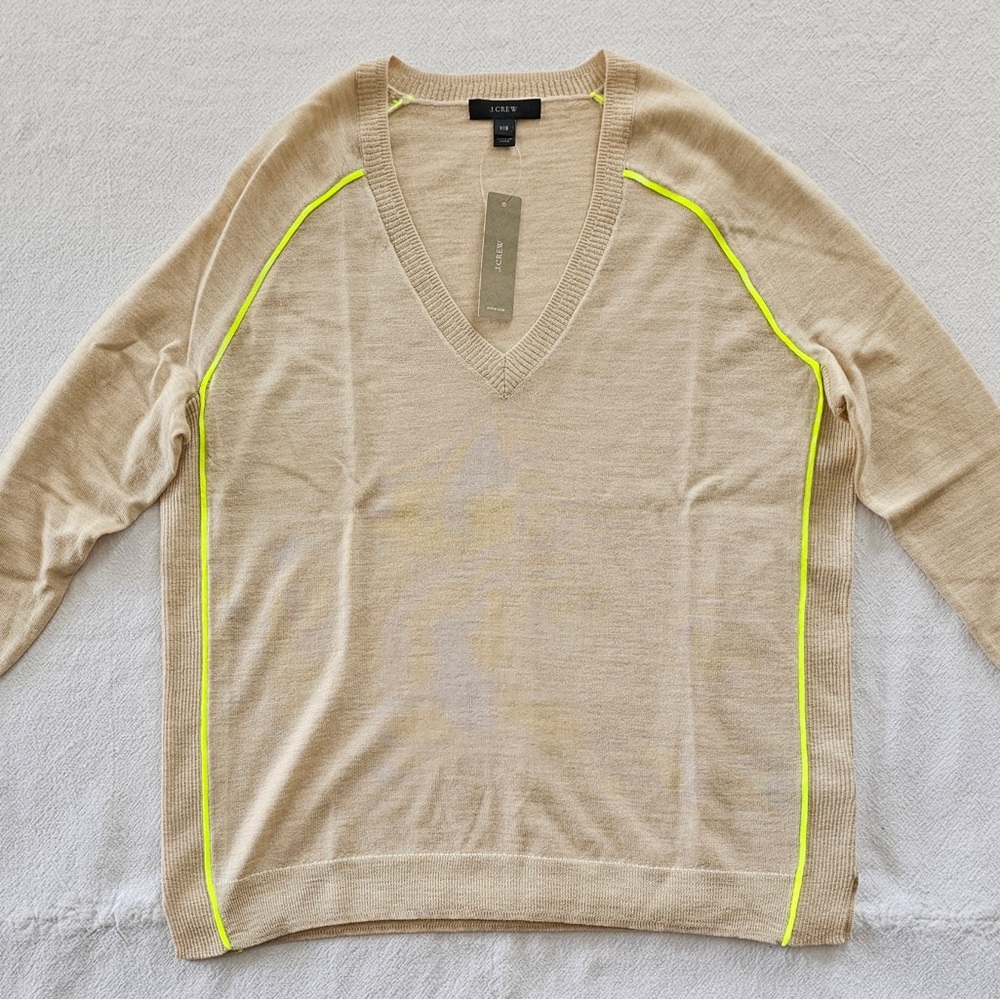 J. Crew Beige Sweater with Neon Yellow Details